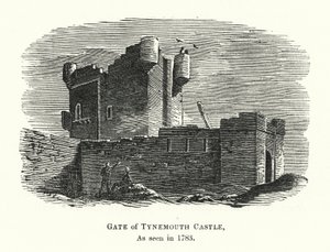 Poort van Tynemouth Castle, zoals gezien in 1783 (gravure) door English School