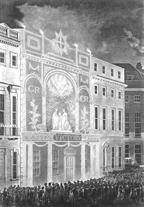 Verzameling in Portman Square om een verlichting voor de vrede tussen Groot-Brittannië en Frankrijk te bekijken, 1806 door English School