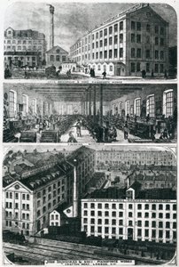 Algemeen Overzicht van John Brimsmead & Sons Pianoforte werken, Grafton Road, Kentish Town, Londen door English School