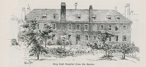 Algemeen uitzicht op Grey Coat Hospital vanuit de tuin door English School