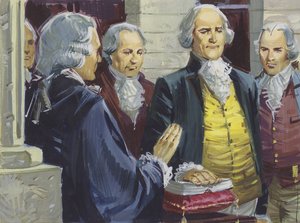 George Washington wordt beëdigd als de eerste president van Amerika in New York