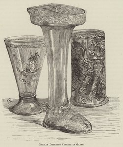 Duitse glazen drinkglazen (gravure)