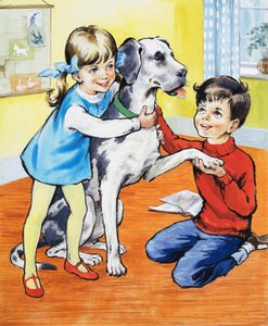 Meisje en jongen met hond
