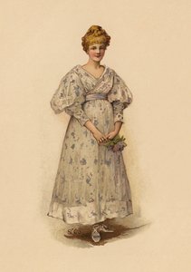 Meisje met een ruiker (chromolitho)