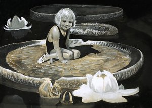 Meisje op een waterlelie zo groot als een boot door English School