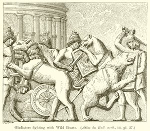 Gladiatoren vechten met wilde beesten (Atlas du Bull. arch., iii. pl. 37) door English School