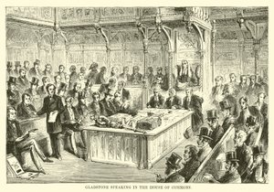 Gladstone spreekt in het Lagerhuis door English School