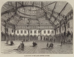 Glazen Dak van de voormalige Beurs van Antwerpen (gravure) door English School