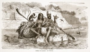 Op weg naar de markt - over water, illustratie uit The Pictorial Edition of the Life and Discoveries of David Livingstone door J. Ewing Richie, uitgegeven door A. Fullarton & Co., 1876 door English School