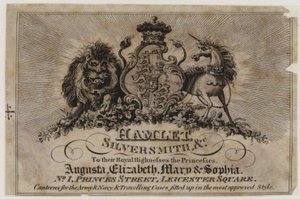 Goud- en Zilversmeden, Hamlet, handelskaart door English School