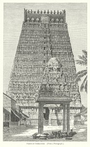 Gopura bij Combaconum (gravure) door English School