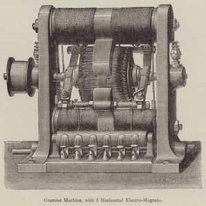 Gramme Machine, met 8 horizontale elektromagneten door English School