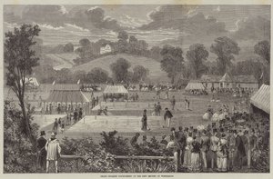 Groot Croquet Toernooi op het nieuwe terrein in Wimbledon (gravure) door English School