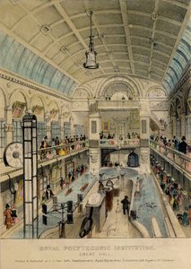 Grote zaal van het Royal Polytechnic Institution, Regent Street, gedrukt door G.J. Cox, c.1840