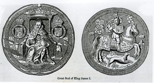 Grote zegel van James I (1566-1625) door English School