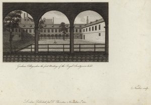 Gresham College, waar de eerste bijeenkomsten van de Royal Society werden gehouden door English School