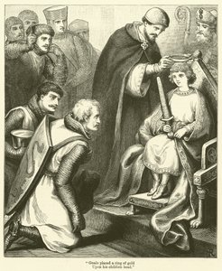 "Gualo plaatste een ring van goud, op zijn kinderhoofdje" (gravure)