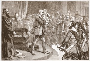 Gustavus Adolphus neemt afscheid van de Staten, illustratie uit De Geschiedenis van het Protestantisme door James Aitken Wylie, 1878 door English School