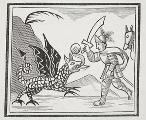Guy en de Noordumbrische Draak, illustratie uit Chap-books van de Achttiende Eeuw door John Ashton, uitgegeven 1882