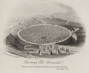 Gwennap Pit, Cornwall, waar John Wesley op talrijke gelegenheden predikte tussen 1762 en 1789 (gravure) door English School