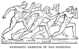 Gymnastiekoefening van de Spartanen, illustratie uit The Illustrated History of the World, ca. 1880 door English School