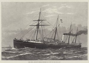 HMS Hecla, koopvaardijschip gekocht en uitgerust voor de Koninklijke Marine (gravure) door English School