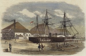 HMS Leopard in dok in Shanghai door English School