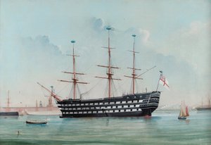 HMS Victory in de Haven van Portsmouth, ca.1860 door English School