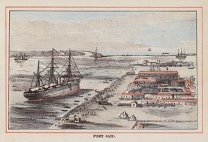 HM Indiase Troepenschip: Port Said (gekleurde gravure)