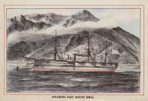HM Indisch Troepenschip: Voorbijvarend aan de Berg Sinaï (gekleurde gravure)
