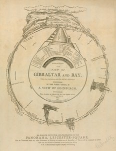 H A Barkers uitzicht op Gibraltar en Baai, Panorama, Leicester Square, Londen door English School