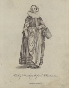 Kleding van een koopmansvrouw in Holland in 1640 door English School