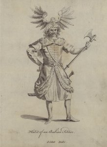Gewoonte van een Arabische soldaat (gravure) door English School