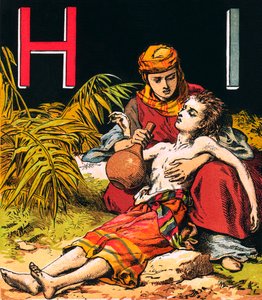 Hagar en Ismaël (kleurenlitho) door English School