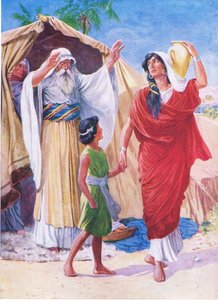 Hagar en Ismaël, uit Het Bijbel Prentenboek gepubliceerd door Thomas Nelson, ca. 1950