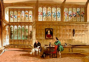 Hall at Ockwells, Berkshire (ingekleurde gravure)