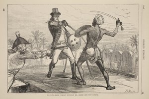 Handgemeen tussen de heer Shore en de Goojur, illustratie uit Cassells Geïllustreerde Geschiedenis van Engeland
