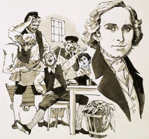 Hans Christian Andersen vermaakt zijn mede-leerlingen door te zingen