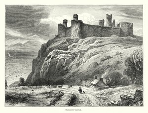 Kasteel van Harlech (gravure) door English School