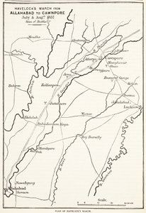 Havelocks mars van Allahabad naar Cawnpore, juli & augustus 1857, uit Cassells Geïllustreerde Geschiedenis van Engeland