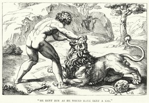 "Hij scheurde hem alsof hij een bokje had gescheurd" (gravure) door English School
