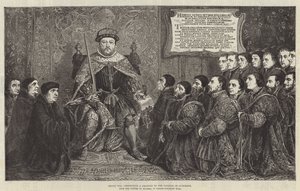 Hendrik VIII presenteert een charter aan het College of Surgeons