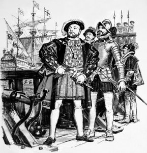 Hendrik VIII die de Engelse marine uitbreidde van slechts zeven naar vijfentachtig schepen door English School