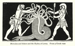 Hercules en Iolaus en de Hydra van Lerna