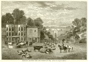 Highgate Archway Gate en Tavern in 1825 door English School