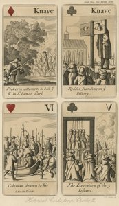 Historische speelkaarten die het verhaal van koning Karel II vertellen door English School