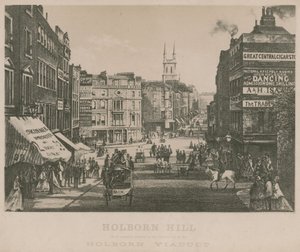 Holborn Hill, zoals het eruitzag voor de constructie van het Holborn Viaduct