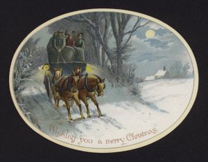 Paardenkoets die door de sneeuw reist