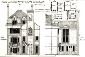Huis en studio, Steeles Road, Haverstock Hill, uit The Building News, 9 februari 1877 door English School