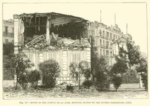 Huis in de Avenue de la Gare, Mentone, verwoest door de aardbeving aan de Rivièra, 1887